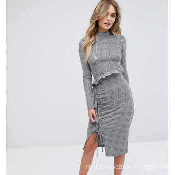 Ruffle Front Check Bodycon Dress